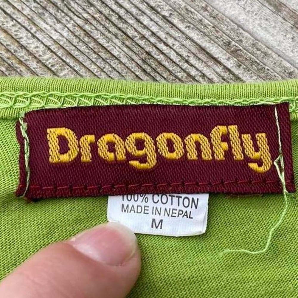 Dragonfly 70s lime green patchwork blouse - image 4